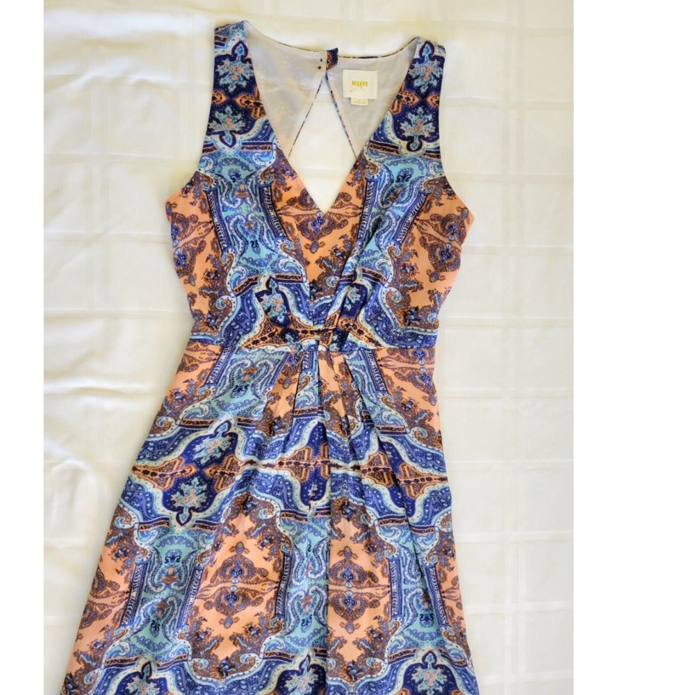 Anthropologie Maeve Medallion Maxi Dress Sz 4 Damask Silk Sleeveless Multi Blue - Picture 4 of 16